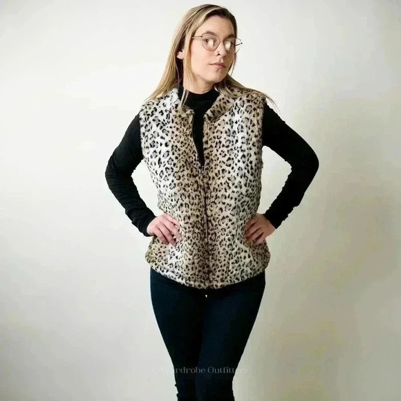 Vintage 1990s Leopard Animal Print Cobblestone Canyon Cheetah Faux Fur Vest - S - Picture 1 of 10